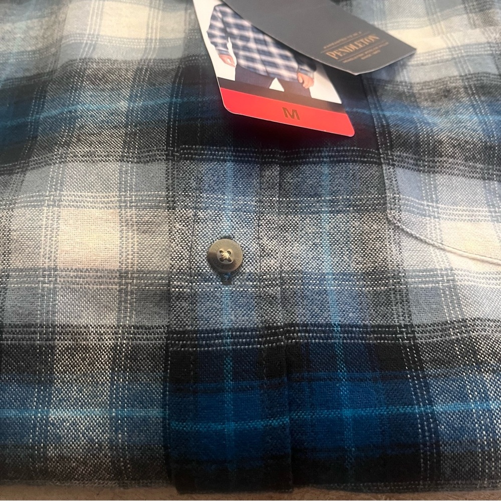 Pendleton Mason Plaid Flannel Shirt Blue Gray Black White Cotton Medium Men’s - Picture 3 of 6